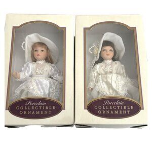 Porcelain Doll Ornaments - Set of 2‎ - Adorable Dolls with Dreese & Hats